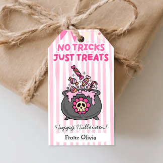 Geen Streken Alleen Snoepjes Roze Halloween Favor Cadeaulabel