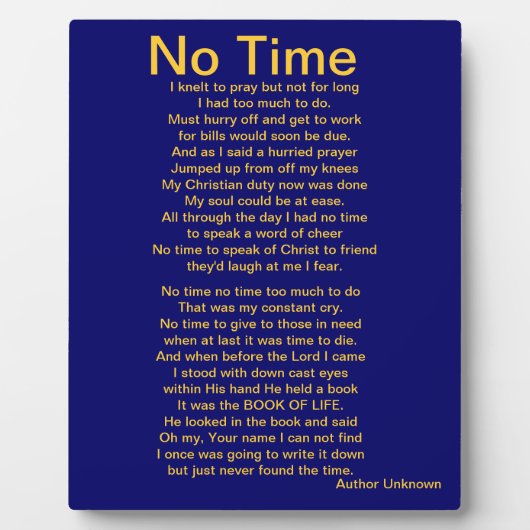 Geen tijd ....Prayer Poem Fotoplaat (Voorkant)