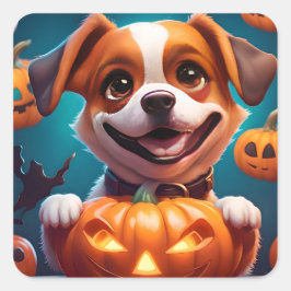 GEEN Tricks ALLEEN Treats Schattige Halloween Pupp Vierkante Sticker
