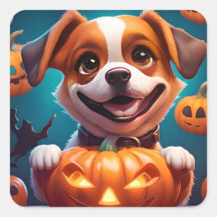 GEEN Tricks ALLEEN Treats Schattige Halloween Pupp Vierkante Sticker