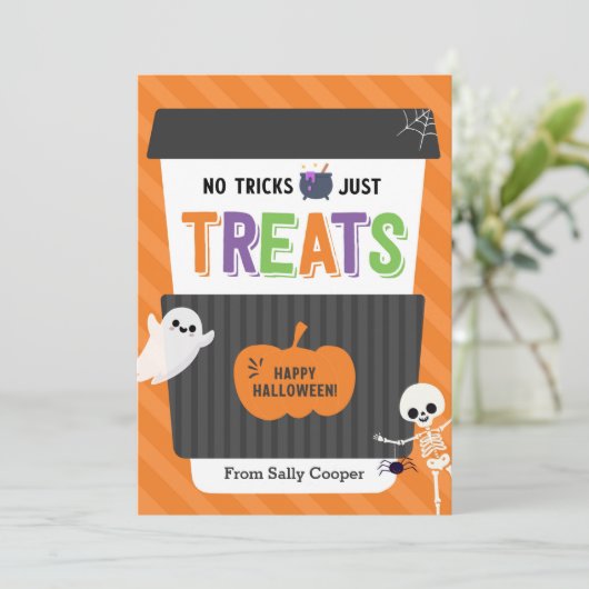 Geen tricks Halloween Coffee Coffee Kaart (Staand voorkant)