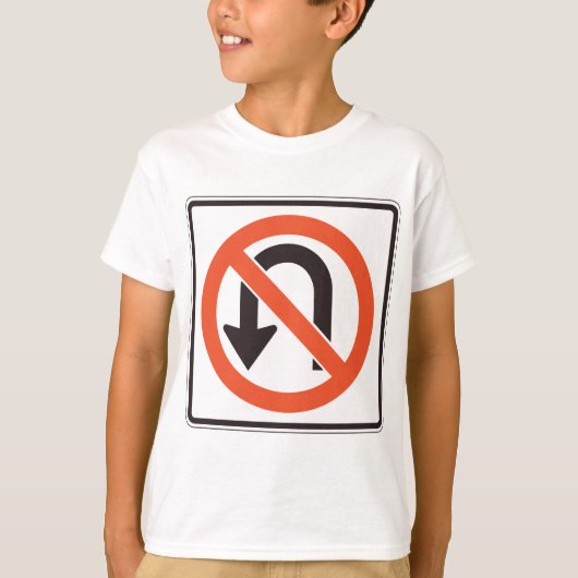 Geen U-bocht verkeersveiligheidssymbool T-shirt (Voorkant)
