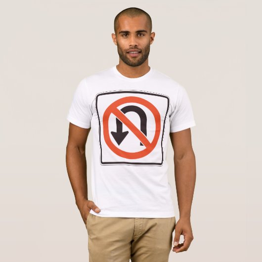 Geen U-bocht verkeersveiligheidssymbool T-shirt (Voorkant volledig)