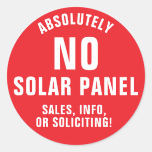 Geen verkoop van zonnepanelen of het aanvragen van ronde sticker