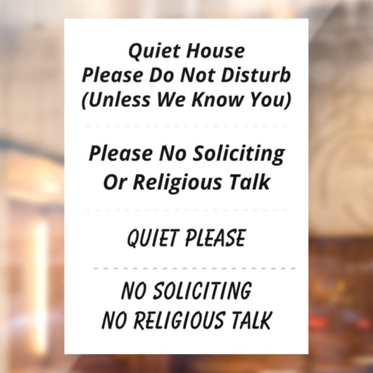 Geen vragen, religie, niet storen, rustig raamsticker (Vel 2)