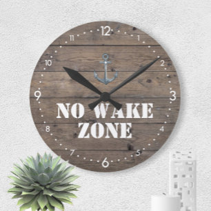 Geen Wake Zone Rustic Dark Wood + Anchor Nautical Grote Klok
