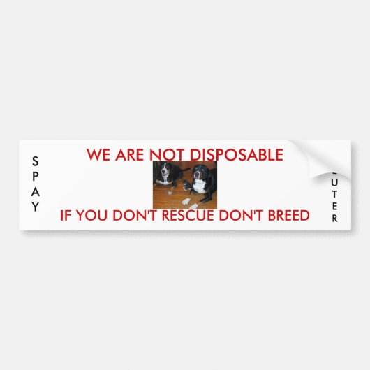 geen wegwerpdierenredding bumpersticker (Voorkant)