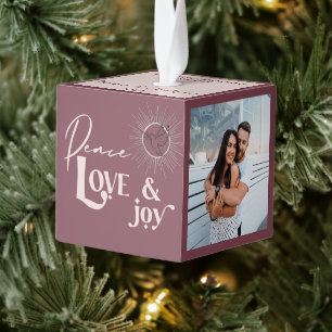 Geëngageerde Peace Love and Joy 3 Photo Cube Ornam Kubus Ornament