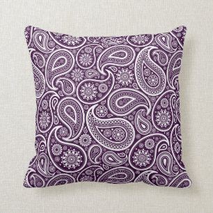 Geep Paarse & Witte Bloemen Paisley Kussen