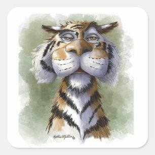 Geërgerde Tijger Cartoon Vierkante Sticker