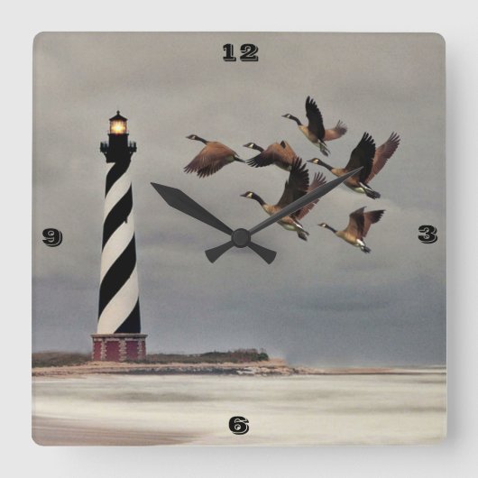GEESE IN CAPE HATTERAS LIGHTHOUSE VIERKANTE KLOK (Voorkant)