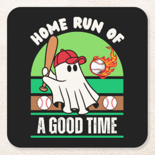 Geest Baseballspeler Halloween Vierkante Kartonnen Onderzetter