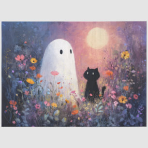 Geest en kat in maanverlichte tuin decoupage tissuepapier