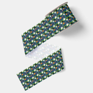 Geest en Pompoenen, Blauw met Groen Patroon Grosgrain Lint