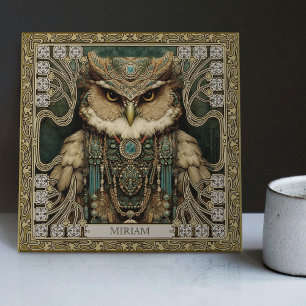 Geest Guardian Uil: Gepersonaliseerde Tribal Jewel Tegeltje