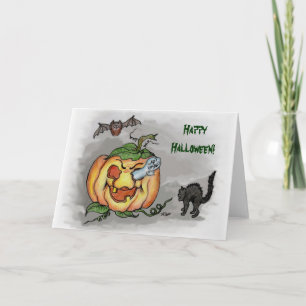 geest, knuppel en kat, Happy Halloween! Kaart