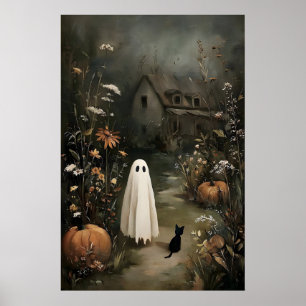 Geest met zwarte kat 's nachts – Spookhuis Poster