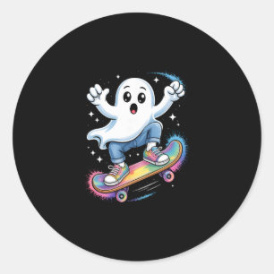 Geest op Skateboard Grappige Halloween Kostuum Ska Ronde Sticker