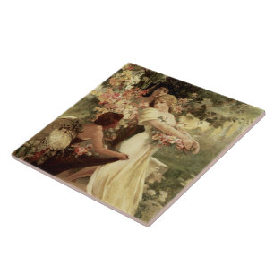 Geest van de Lente door Alphonse Mucha Tegeltje
