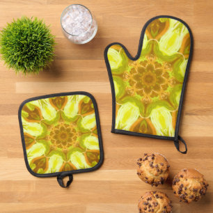 Geest van zonneblad abstract patroon ovenwant & pannenlap set