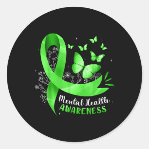 Geestelijke Gezondheid Bewustzijn Vlinder Groene R Ronde Sticker