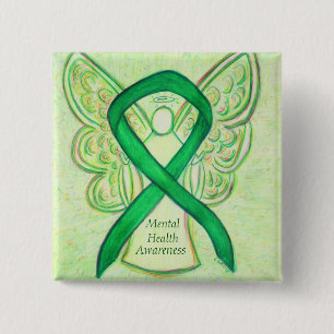 Geestelijke gezondheid Groenbewustzijn Ribbon Ange Vierkante Button 5,1 Cm