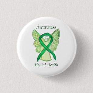Geestelijke gezondheid Groene Bewustheid Ribbon An Ronde Button 3,2 Cm