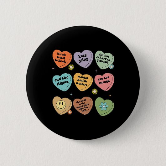 Geestelijke gezondheid is belangrijk Bloemenhersen Ronde Button 5,7 Cm (Voorkant)