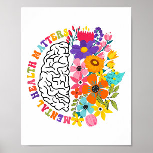 Geestelijke gezondheid S Floral Human Brain Illnes Poster
