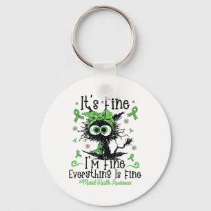 Geestelijke gezondheid Warrior Awareness Black Cat Sleutelhanger