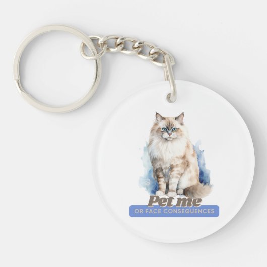 Geestige kat "Pet Me or Face Consequences" Sleutelhanger (Voorkant)