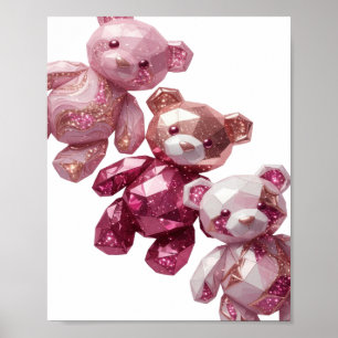 Geestige Zilveren DRIE ROZE TEDDYBEREN Tekst Ontwe Poster