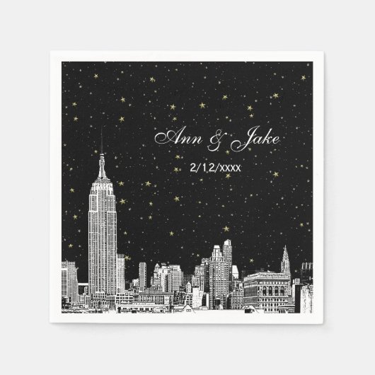 Geëtst NYC Skyline Sterrenhemel DIY BG Bruiloft Servetten (Voorkant)