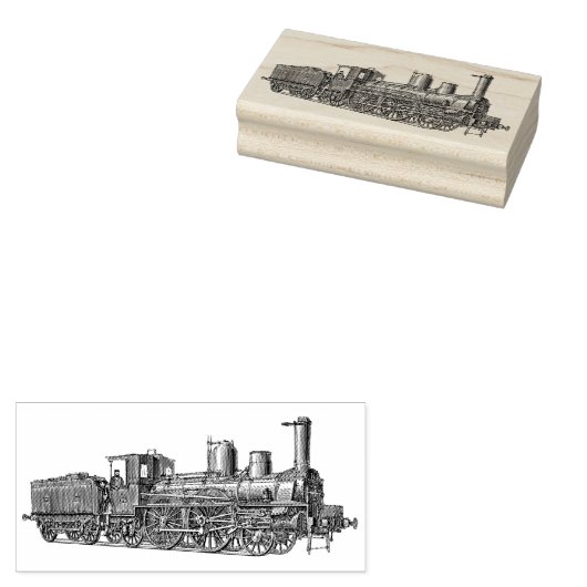 Geëtste trein stoommachine houten kunststempel rubberstempel (Gestempeld)