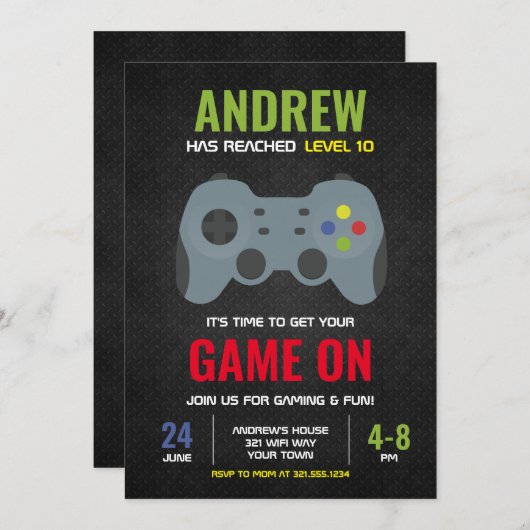 Geëvenaarde gamebeleving (stijl 1) Uitnodiging fee (Voorkant / Achterkant)