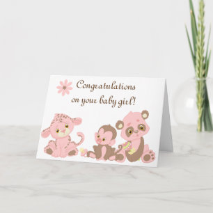 Gefelicitations Baby Meisje Nieuwe Dieren Notitie  Kaart