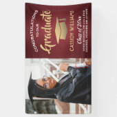 Gefeliciteerd 1 Foto Burgundy Red en Gold Afstuder Spandoek (Verticaal)