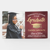 Gefeliciteerd 1 Foto Burgundy Red en Gold Afstuder Spandoek (Horizontaal)