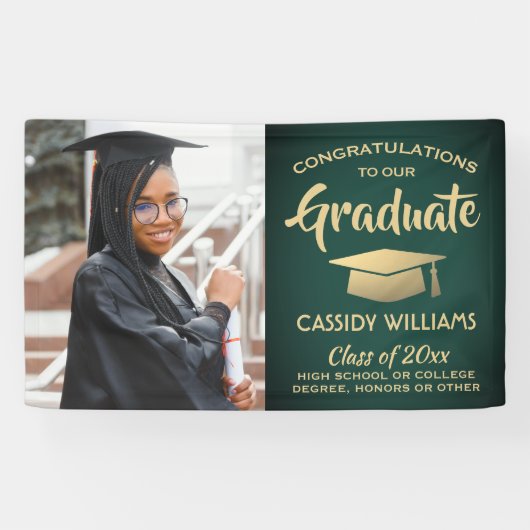 Gefeliciteerd 1 Foto groen en Gold Modern Afstuder Spandoek (Horizontaal)