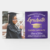 Gefeliciteerd 1 Foto Paars Gold en wit Afstuderen Spandoek (Horizontaal)