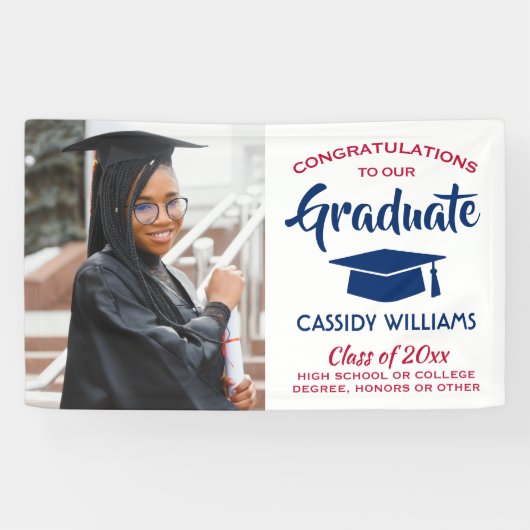 Gefeliciteerd 1 Foto rood wit en blauw Afstuderen Spandoek (Horizontaal)