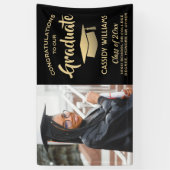 Gefeliciteerd 1 Foto zwart en Gold modern Afstuder Spandoek (Verticaal)