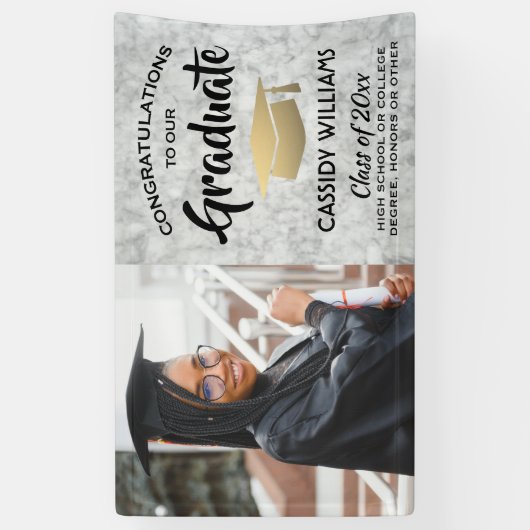 Gefeliciteerd 1 Photo Marble Black en Gold Afstude Spandoek (Verticaal)