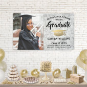 Gefeliciteerd 1 Photo Marble Black en Gold Afstude Spandoek