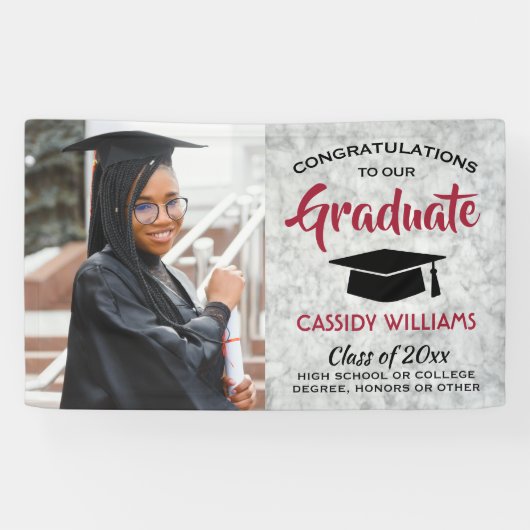 Gefeliciteerd 1 Photo Marble Red White Black Afstu Spandoek (Horizontaal)