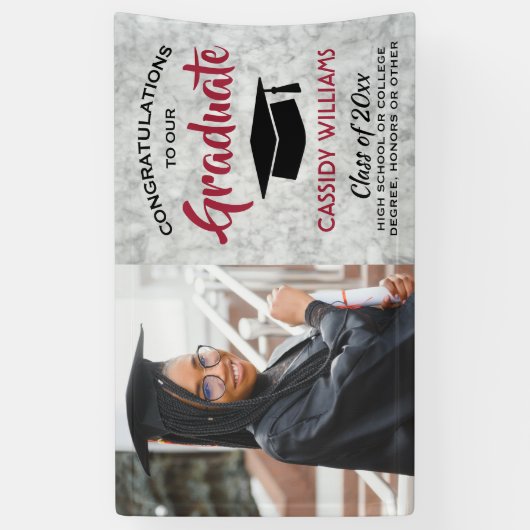 Gefeliciteerd 1 Photo Marble Red White Black Afstu Spandoek (Verticaal)