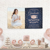 Gefeliciteerd 1 Photo Navy Blue Pink Glitter Afstu Spandoek