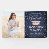 Gefeliciteerd 1 Photo Navy Blue Pink Glitter Afstu Spandoek (Horizontaal)