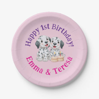 Gefeliciteerd 1e verjaardagsfeestje tweelingmeisje papieren bordje