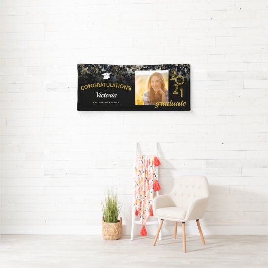 Gefeliciteerd, 2022 Afstuderen foto van zwart en g Spandoek (Insitu)